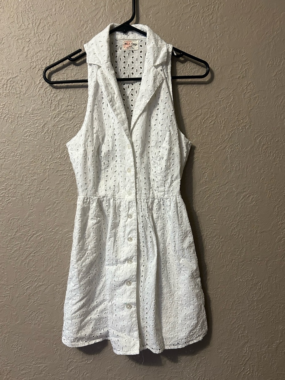 Black Poppy White Eyelet Button-Front Midi Dress